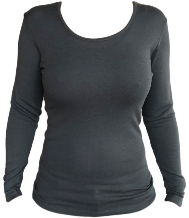 HOCOSA longsleeve van biologische wol zijde dames ANTRACIET