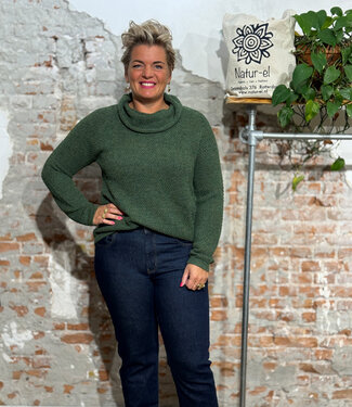 Natural Style Wollen trui met col van 100% alpaca EVA GREEN