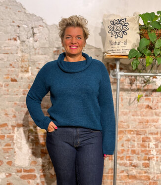 Natural Style Wollen trui met col van 100% alpaca EVA PETROL