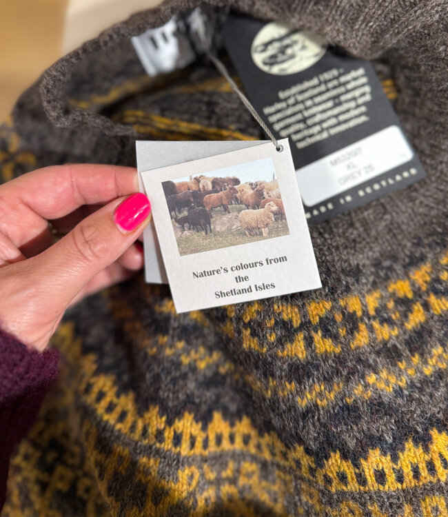 HARLEY Wollen heren trui FAIRISLE OCHRE pure wol