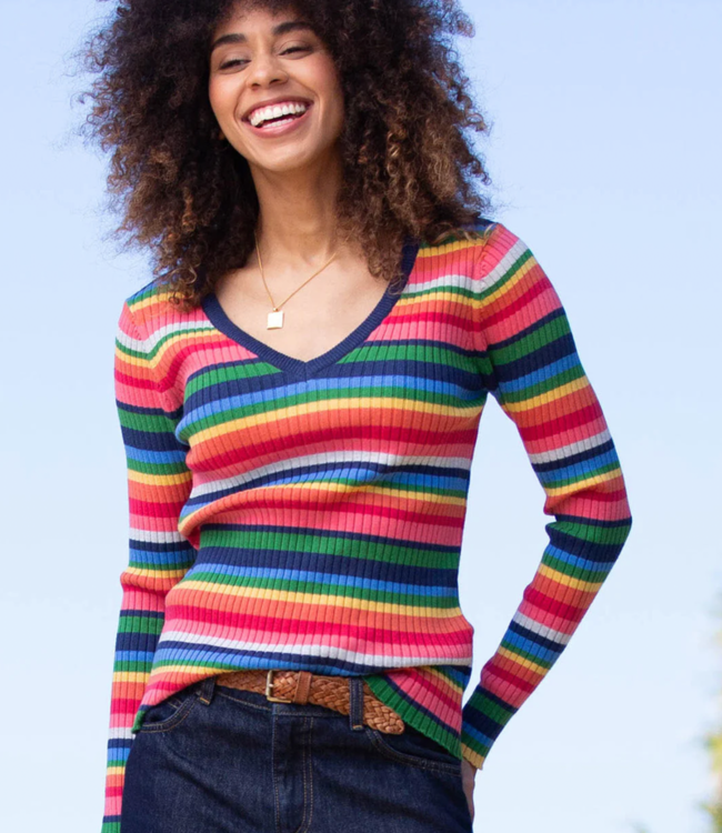 KITE gebreide trui v-hals TRUDI MULTI van biologisch katoen