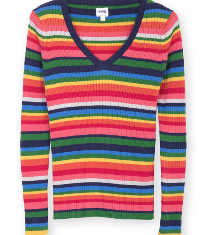 KITE gebreide trui v-hals TRUDI MULTI van biologisch katoen