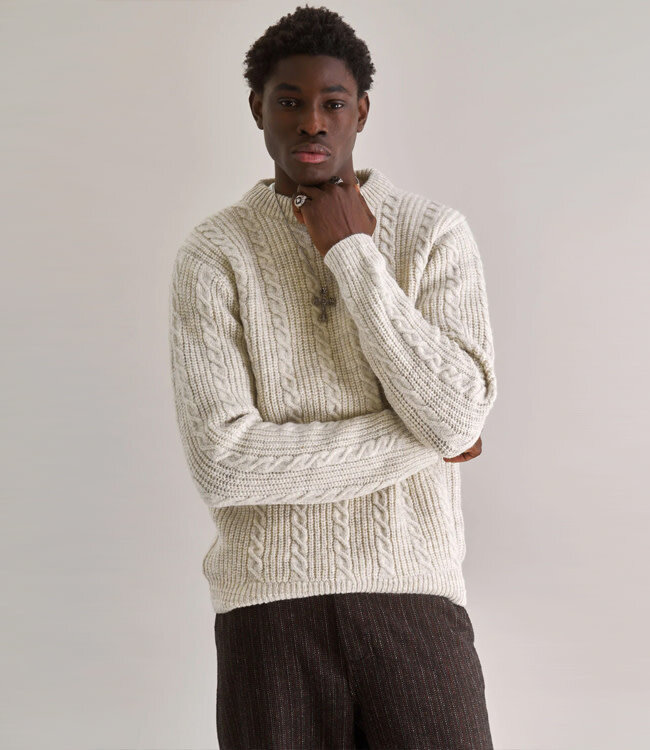 KOMODO wollen kabeltrui JEFF OFFWHITE 100% lamswol