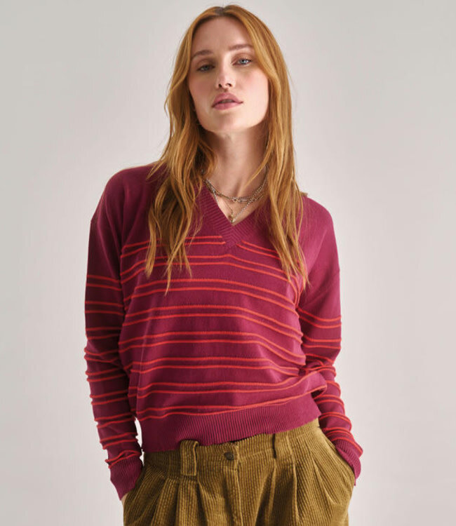 KOMODO v-hals trui JESS STRIPES biologisch katoen