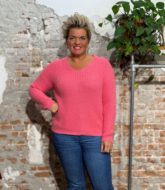 MADNESS v-hals trui MAUD PINK alpaca katoen