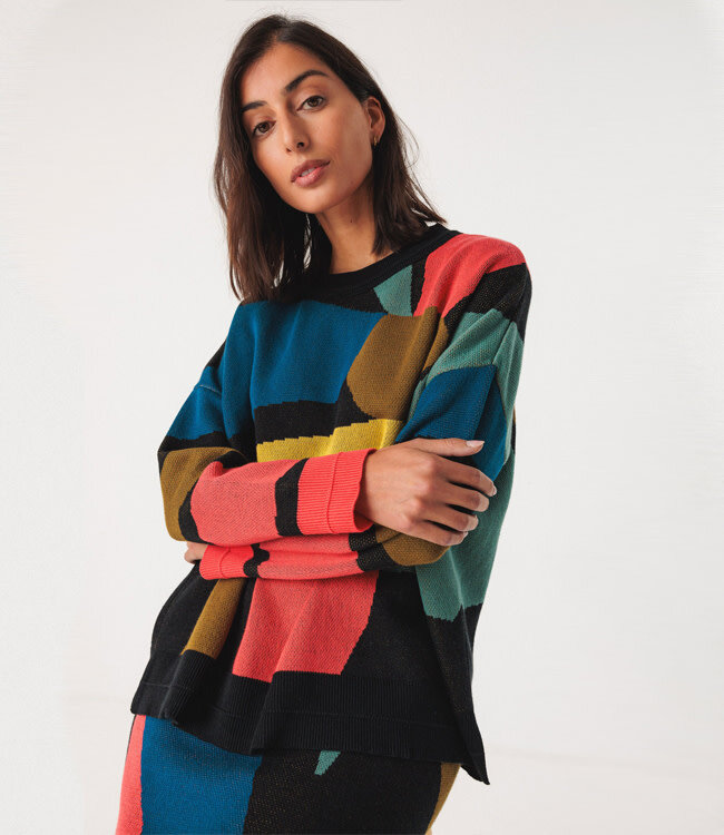 SKFK wijde trui LEXA BLOCKS van biologisch katoen