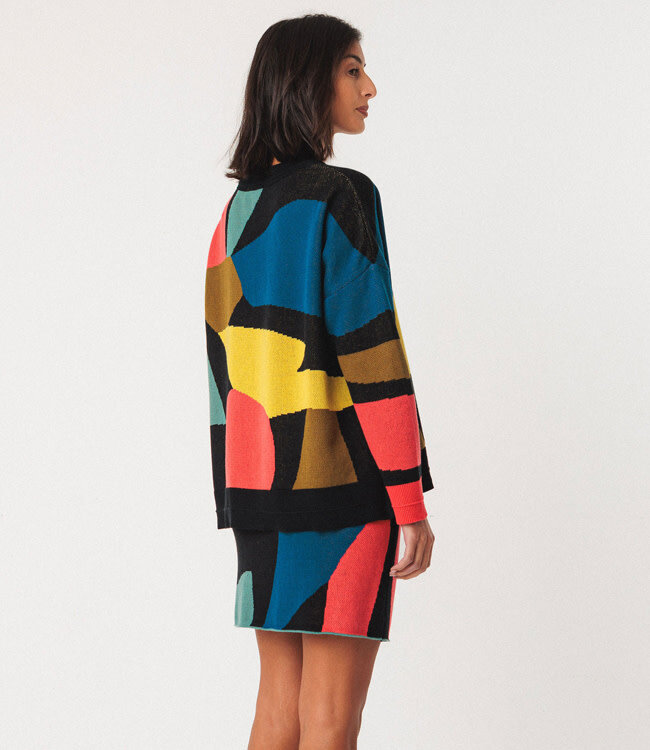 SKFK wijde trui LEXA BLOCKS van biologisch katoen