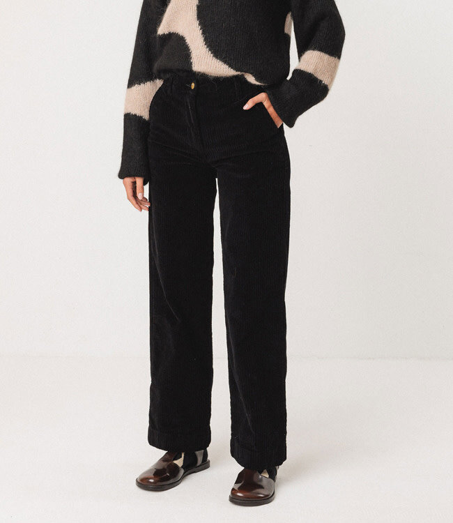 SKFK wide leg corduroy broek LEA BLACK biologisch katoen