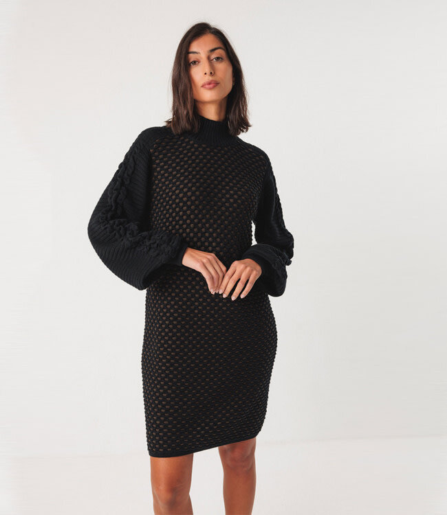 SKFK gebreide jurk KALI BLACK BROWN biologisch katoen