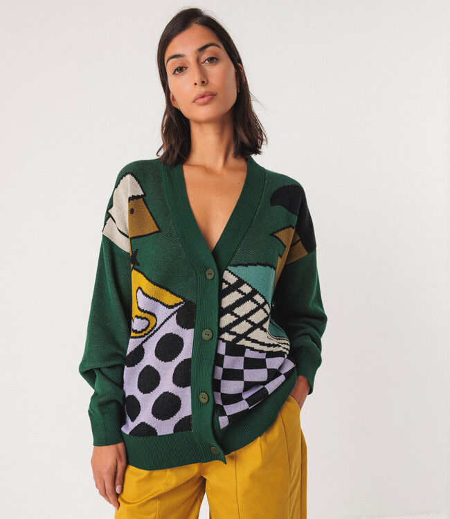 SKFK oversized vest BATIRTZE GREEN met print biologisch katoen