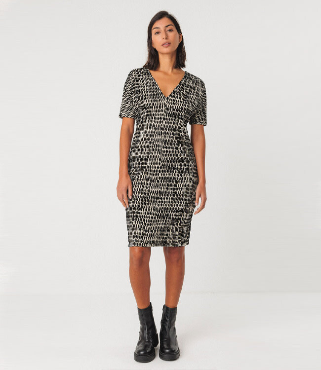 SKFK v-hals jurk  met print EDIT DROPS biologisch katoen