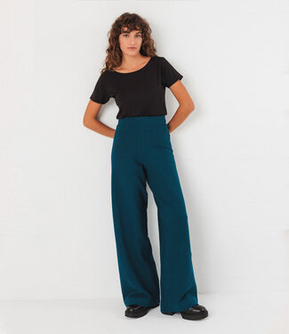 SKFK SKFK wide leg rib broek ASUA PETROL biologisch katoen