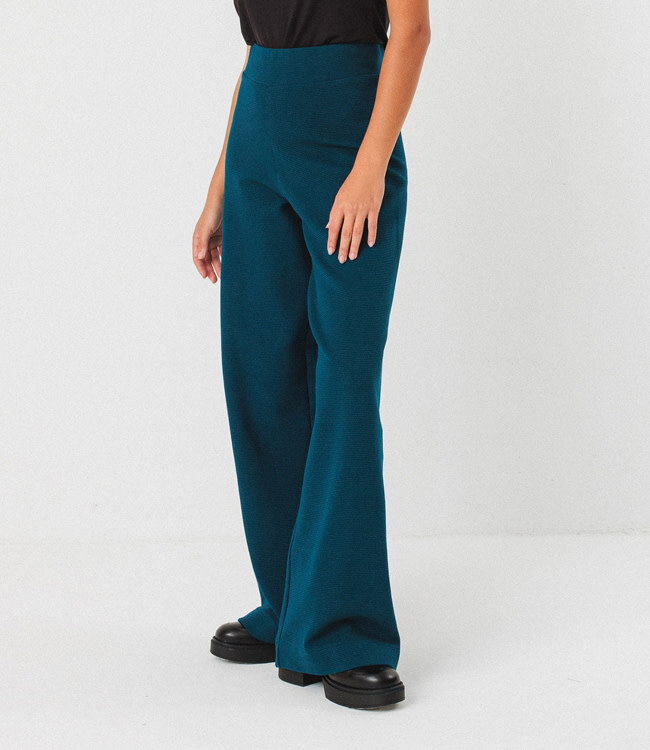 SKFK wide leg rib broek ASUA PETROL biologisch katoen