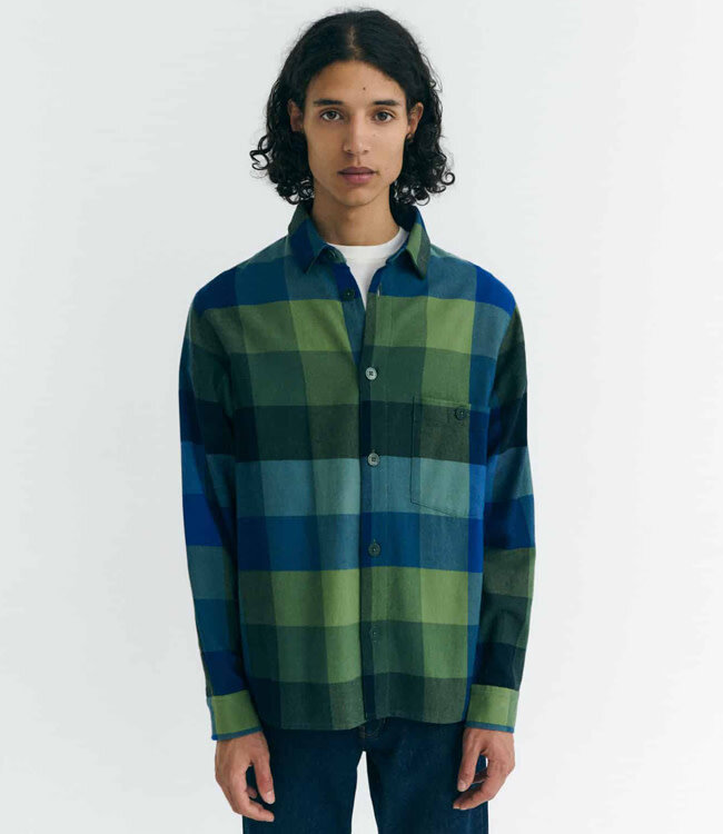 THINKING MU geruit overhemd THEO LAGOON biokatoen