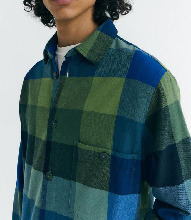 THINKING MU geruit overhemd THEO LAGOON biokatoen