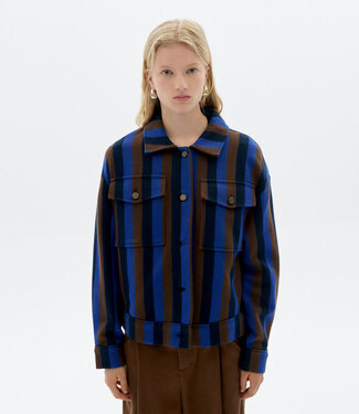 THINKING MU THINKING MU gestreepte jas FRANSA BLANKET biokatoen