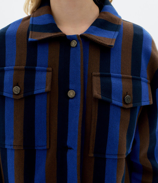 THINKING MU gestreepte jas FRANSA BLANKET biokatoen