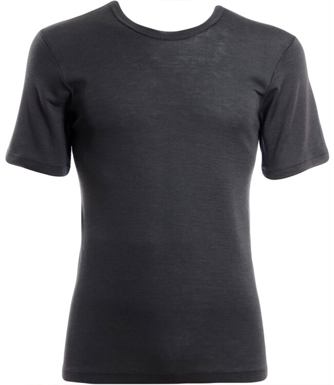 HOCOSA shirt korte mouw wol zijde heren ANTRACIET