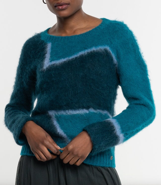 ALMA & LOVIS fluffy wollen alpaka trui PETROL JAQUARD