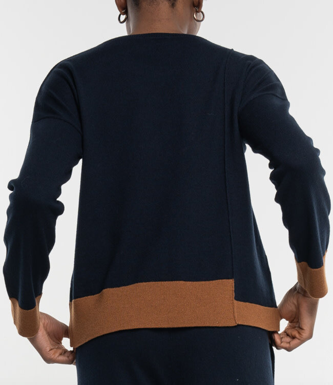 ALMA & LOVIS trui COLOR BLOCK NAVY biokatoen en wol