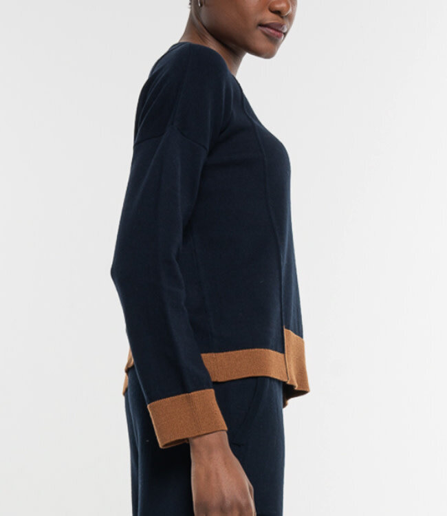 ALMA & LOVIS trui COLOR BLOCK NAVY biokatoen en wol