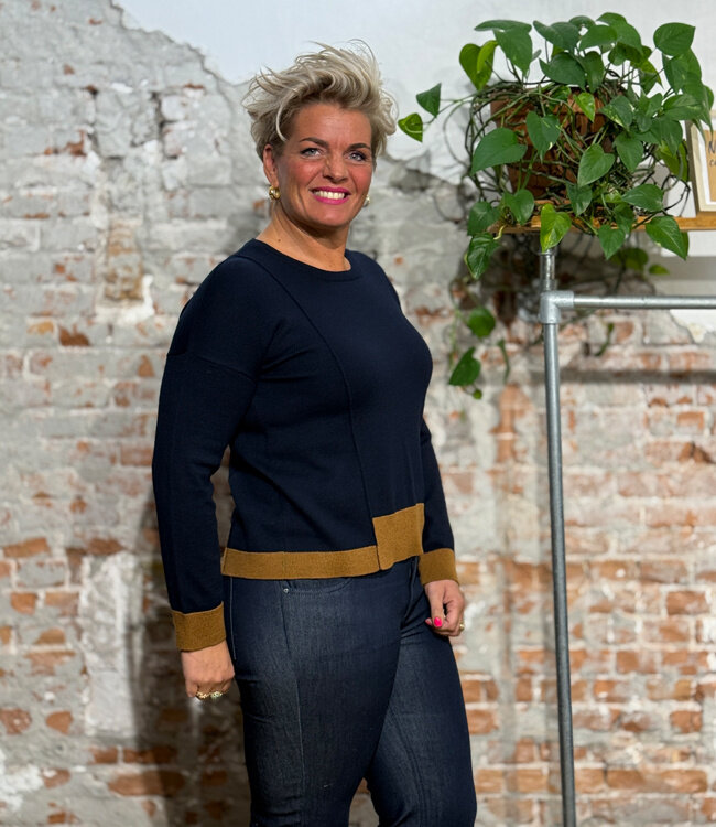 ALMA & LOVIS trui COLOR BLOCK NAVY biokatoen en wol