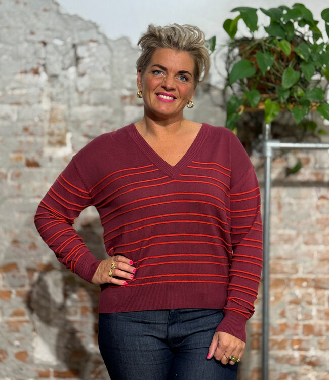 KOMODO v-hals trui JESS STRIPES biologisch katoen