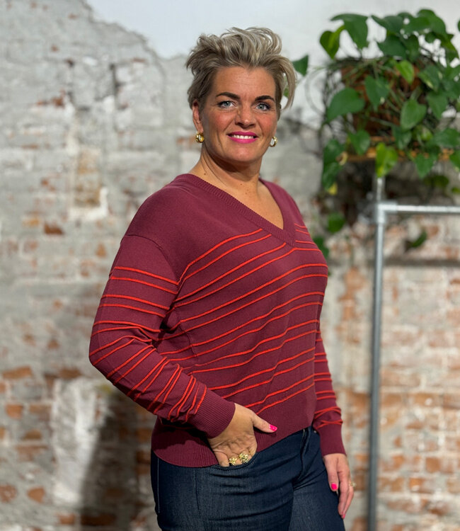 KOMODO v-hals trui JESS STRIPES biologisch katoen