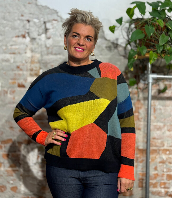 SKFK wijde trui LEXA BLOCKS van biologisch katoen