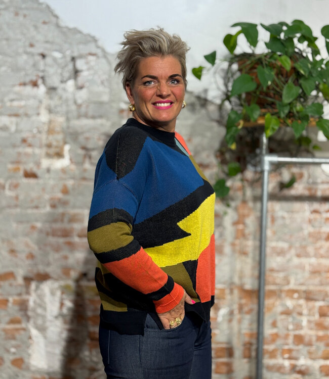 SKFK wijde trui LEXA BLOCKS van biologisch katoen