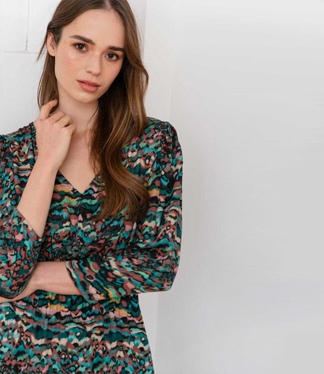 WIDDA v-hals jurk LUBO GRAFIC met print van ecovero