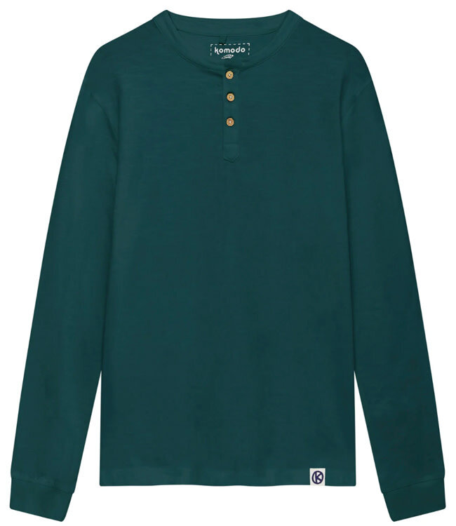 KOMODO effen henley shirt ARLO TEAL biologisch katoen