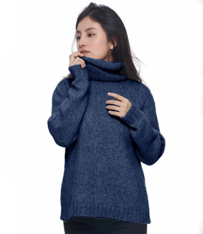 APU KUNTUR Wollen trui met col CHAR BLAUW merino alpaca