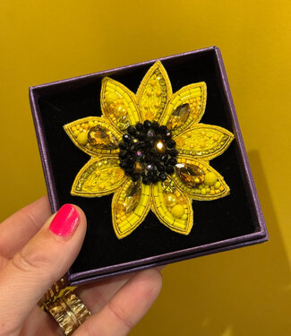 Natur-el FAIRTRADE broche SUNFLOWER met pailetten en kralen