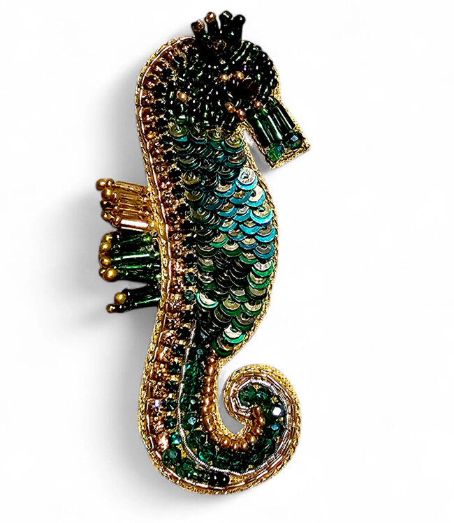 FAIRTRADE broche ZEEPAARDJE met pailetten en kralen