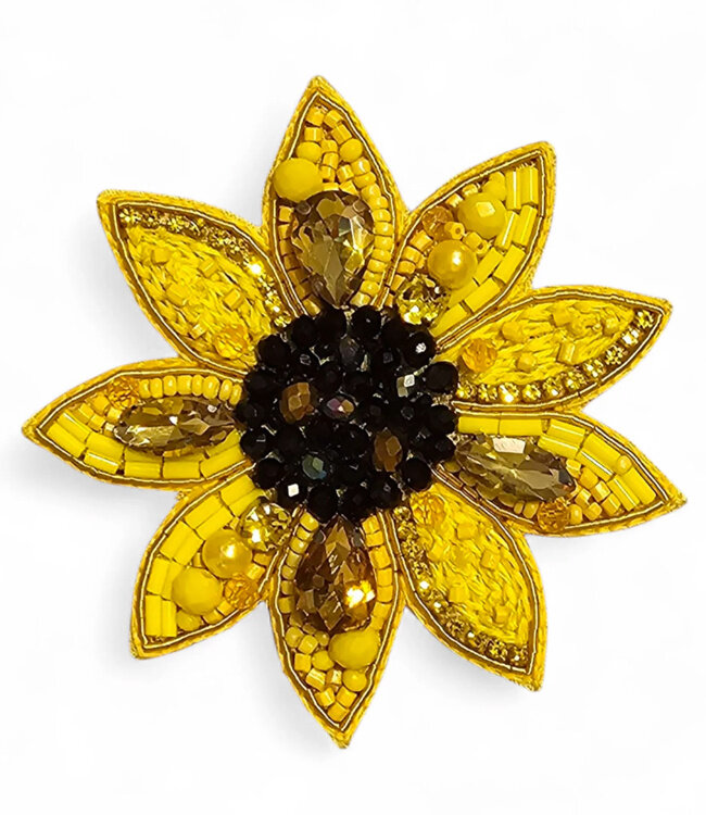 FAIRTRADE broche SUNFLOWER met pailetten en kralen