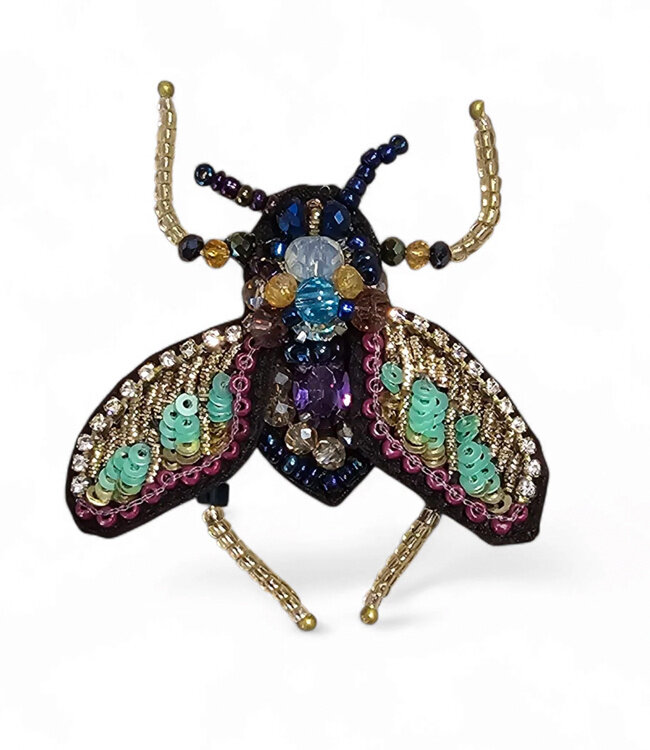 FAIRTRADE broche VLIEG PAARS GROEN met pailetten en kralen