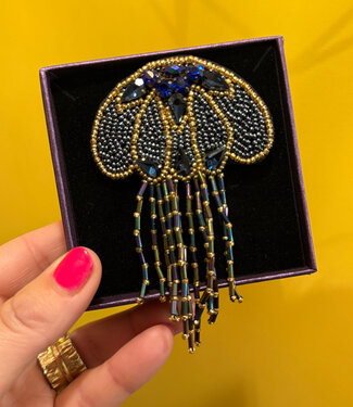 FAIRTRADE broche OCTOPUS BLACK met pailetten en kralen