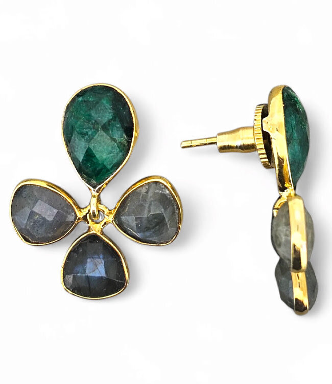 FAIRTRADE Oorbellen met cateye stenen SYBIL GREEN verguld