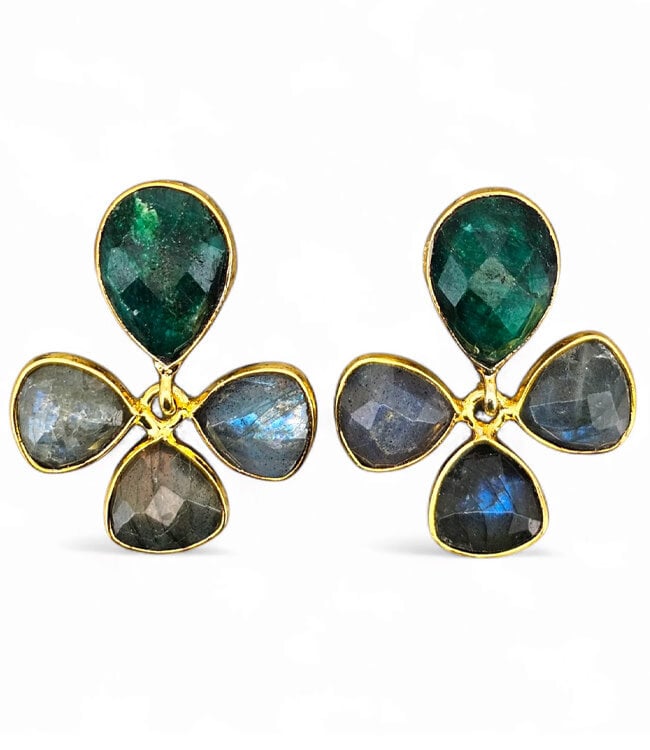 FAIRTRADE Oorbellen met cateye stenen SYBIL GREEN verguld