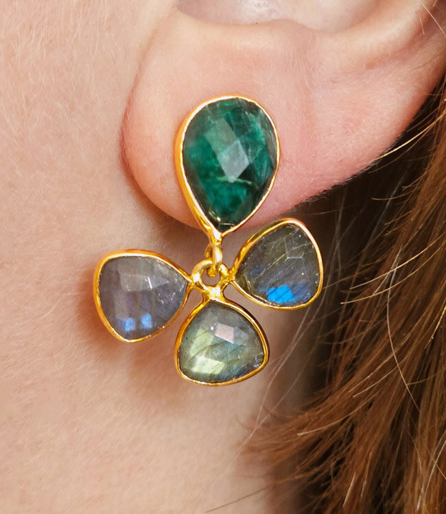 FAIRTRADE Oorbellen met cateye stenen SYBIL GREEN verguld