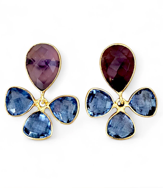 FAIRTRADE Oorbellen met cateye stenen SYBIL BLUE verguld