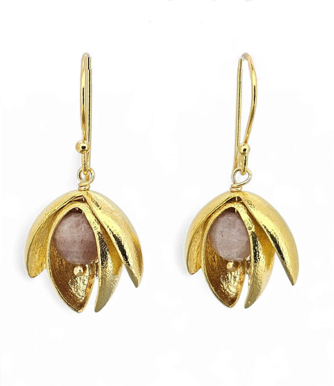 FAIRTRADE Oorbellen met halfedelsteen SNEEUWVLOK verguld