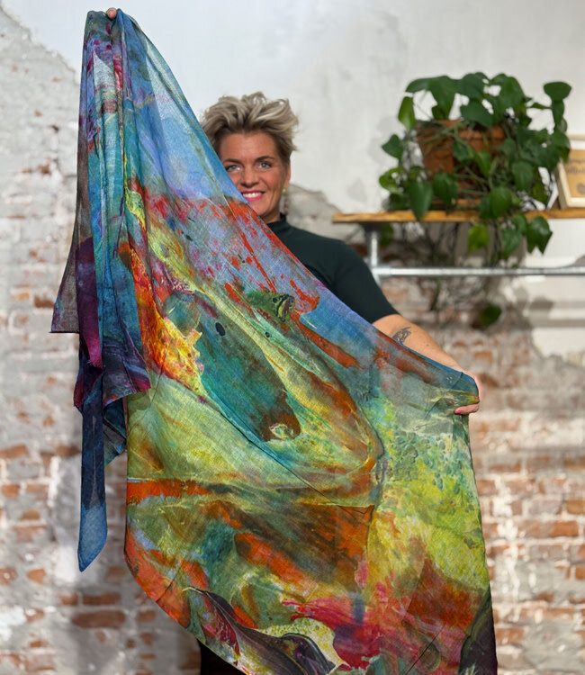 Sjaal met print van pure merinowol ECOLINE GREEN fairtrade