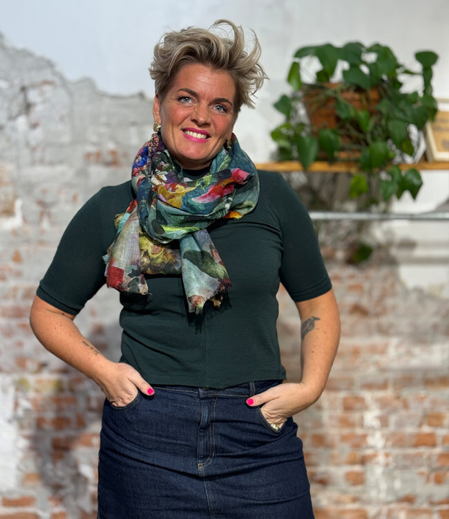 Sjaal met print van pure merinowol BLOEMEN 4 EVER fairtrade