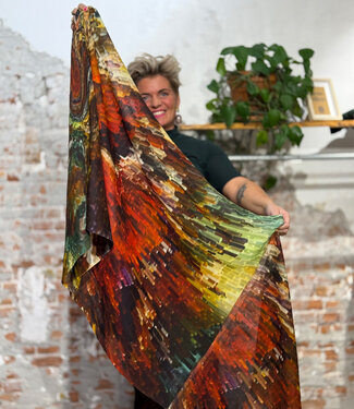 happy lona Sjaal met print van pure merinowol PIXEL AUTUMN fairtrade