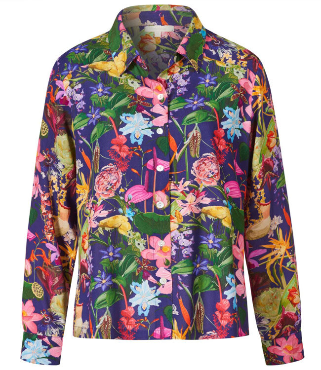 HIMALAYA blouse met strik PARADISE NAVY met print ecovero