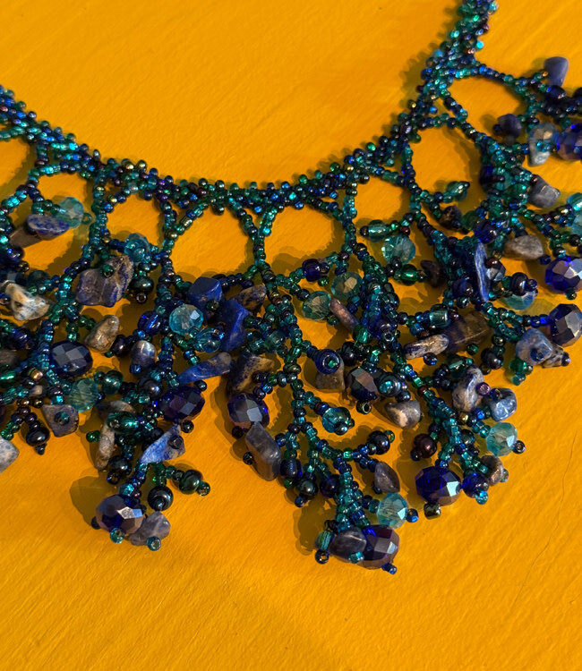 Fairtrade KETTING met kralen en stenen DIVA BLAUW