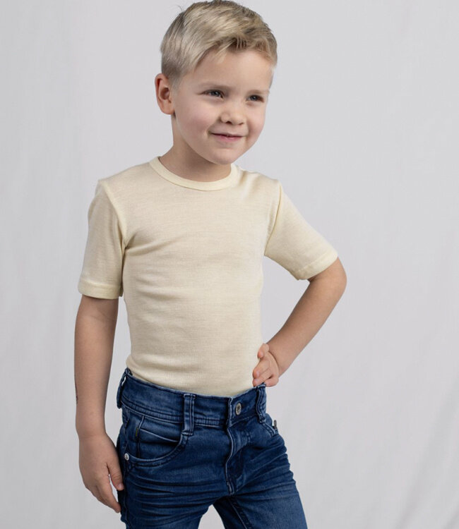 ENGEL shirt korte mouw wol zijde kind NATUREL effen
