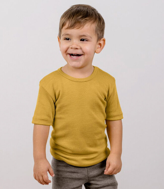 ENGEL shirt korte mouw wol zijde kind SAFFRAAN effen